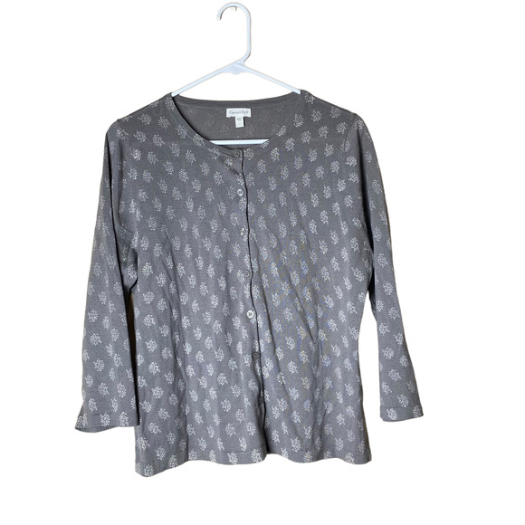 Garnet Hill Signature Eco Merino Cardigan Grey sz L - Picture 1 of 6